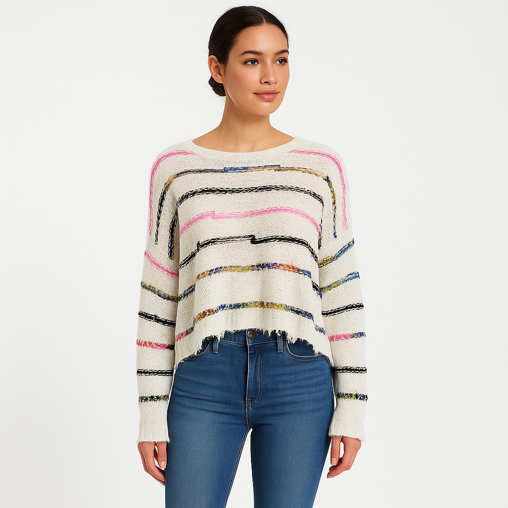 Wild Honey Sweater Womens Size Small Multicolor Oversized‎ Raw Hem Boho Loose